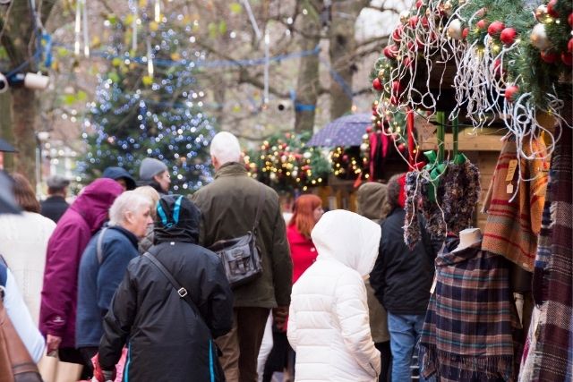 People exploring the Christmas market in York