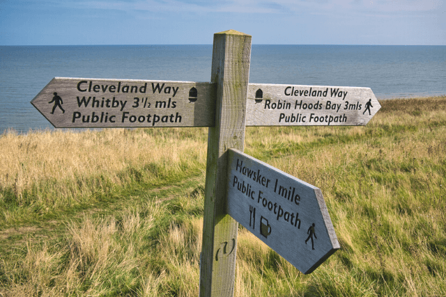 A sign post along the Whitby to Robin Hood's Bay Walk