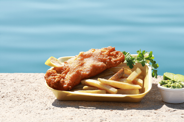 Fish and chips on Whitby Harbour