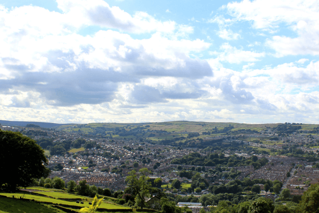 View of suburbs, Aire Valley in Keighley, West Yorkshire