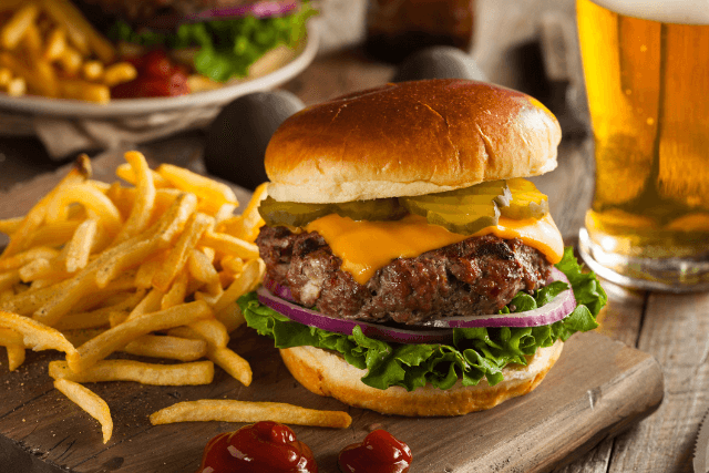 Burger and chips in a country pub