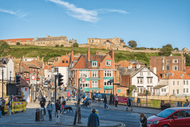 View of building along Whitby harbour