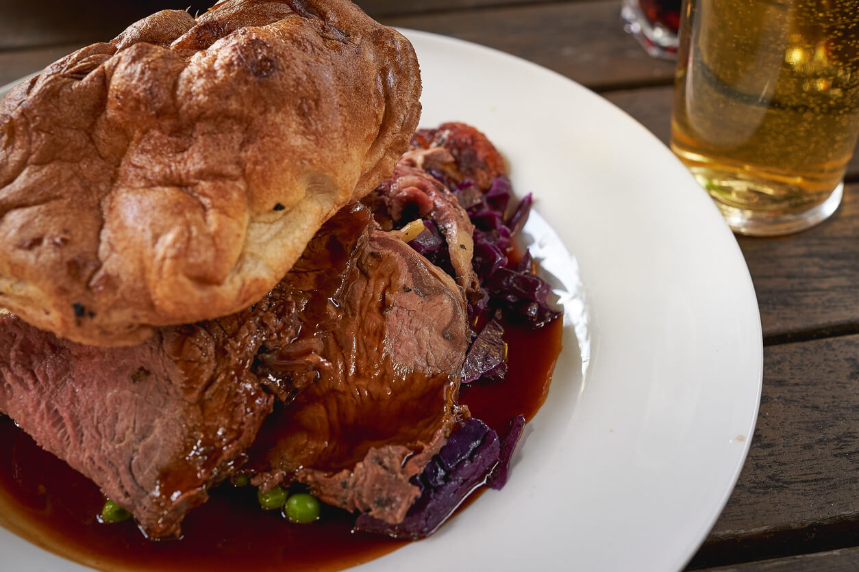 Roast dinner on a table.