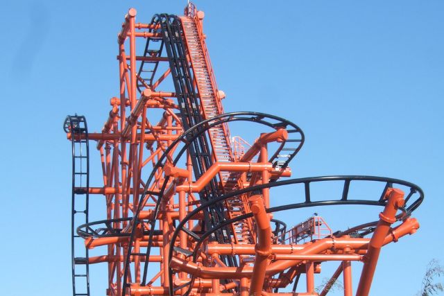 Big red rollercoaster at Flamingo land, Yorkshire.