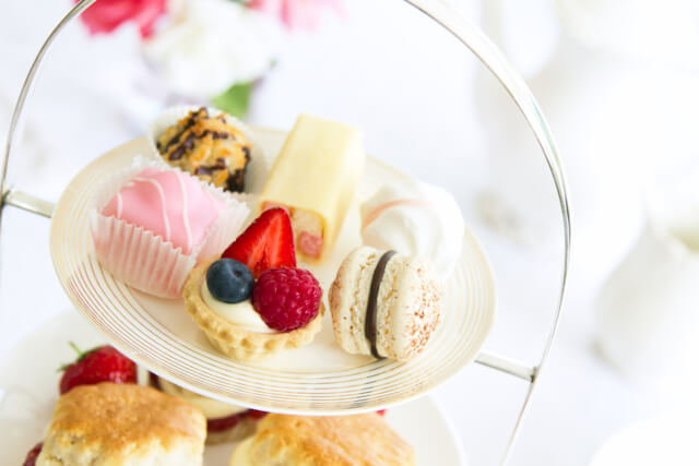 Desserts on an afternoon tea tiered stand