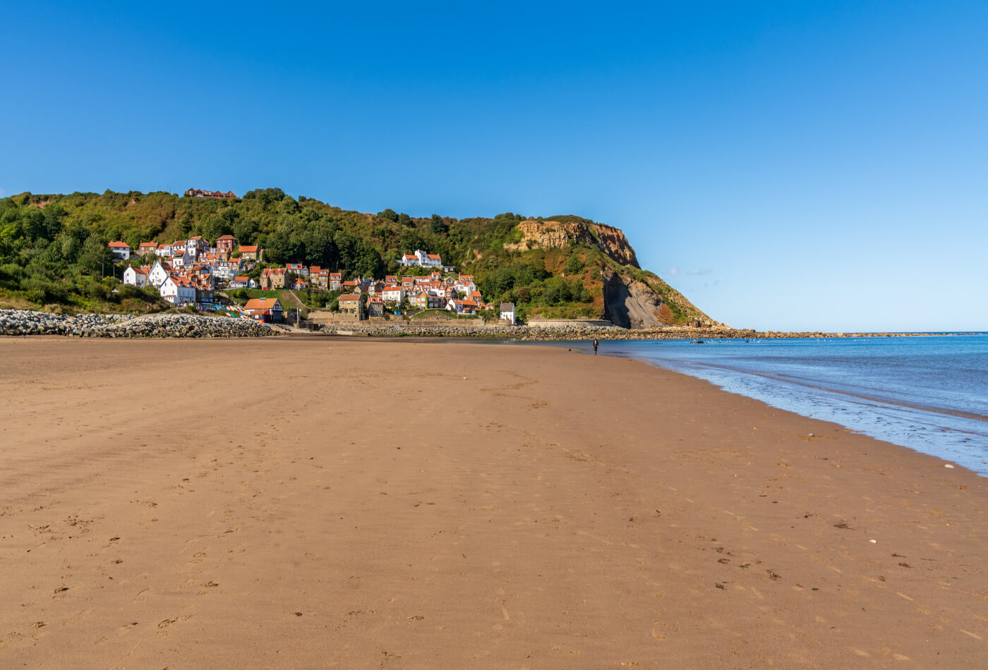 The sand and sea at Runswick Bay Beach