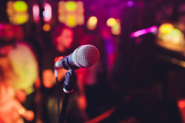 A karaokee microphone in a pub