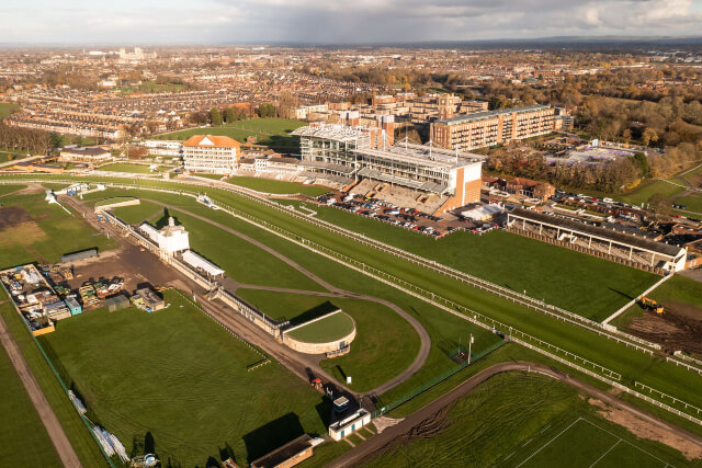 A birdseye view of the grounds of York Racecourse