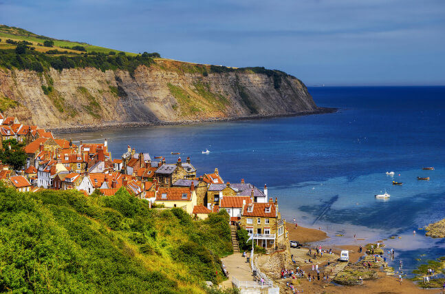 A far reaching view of Robin Hoods Bay