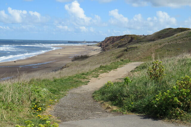 A view of Upgang Beach from the coastal path