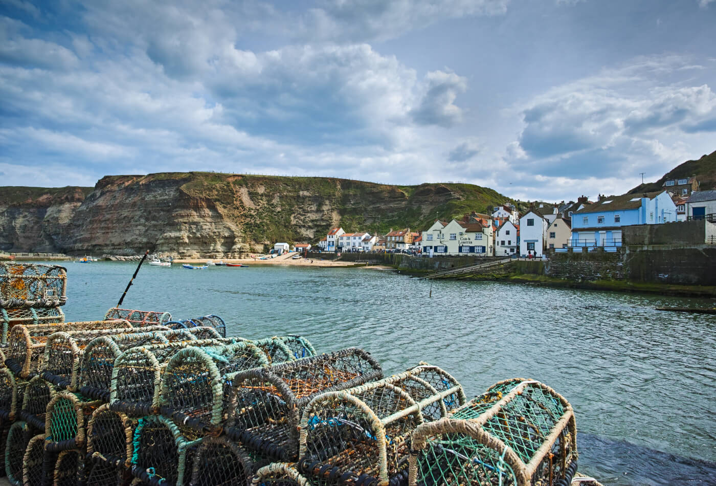 Lobster pots lining the shores of Staithes