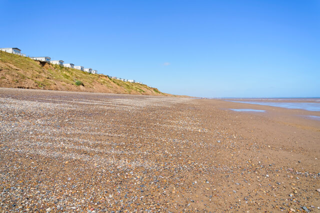 Looking north along the sand on Hornsea Beach, Yorkshire